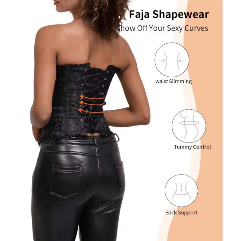 Boning Corset Steel - Zipper Jacquard Underbust Corset Lace Up
