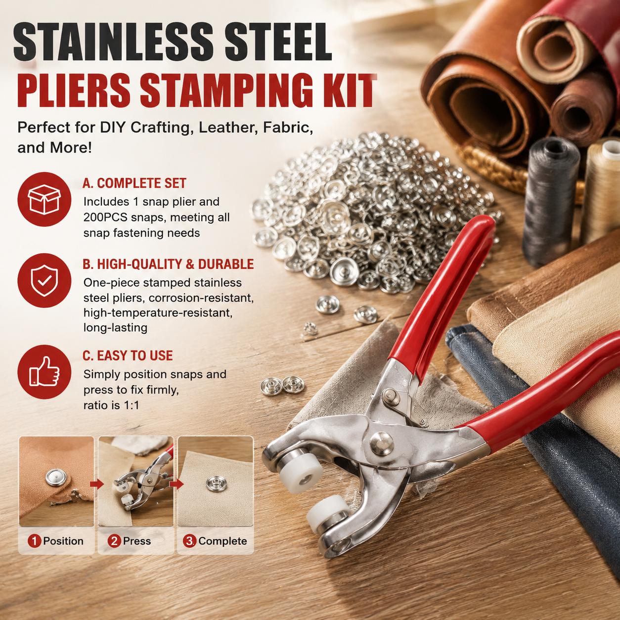 Snap Fastener Set - 1 Set 201 Pcs Hand Pressed